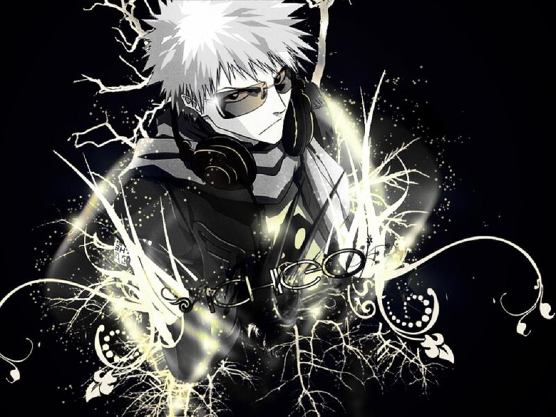 Anime Character with Headphones — Black, Dramatic, Manga