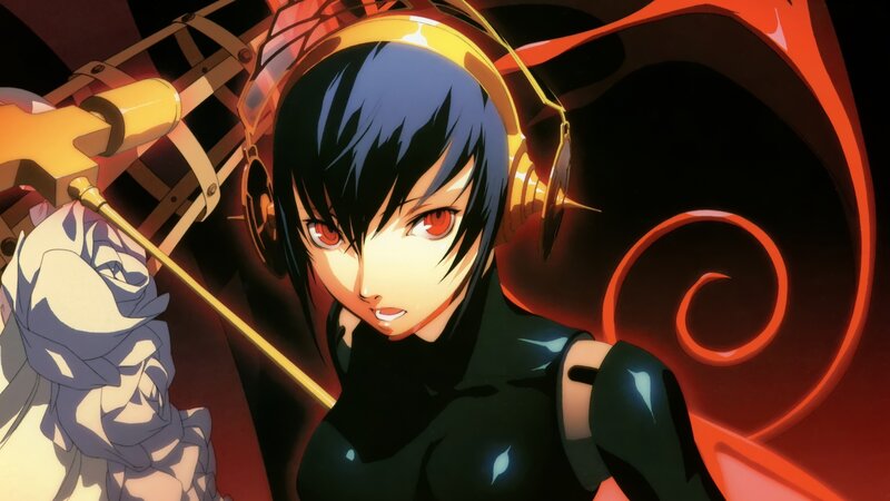 Anime Character with Headphones — Black, Dramatic, Red Eyes