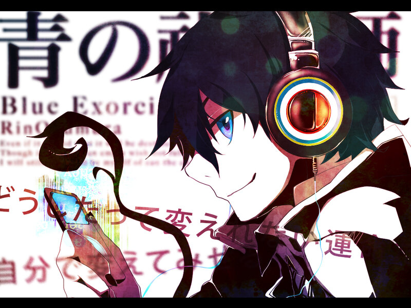 Anime Character with Headphones — Black, Dramatic, Smartphone