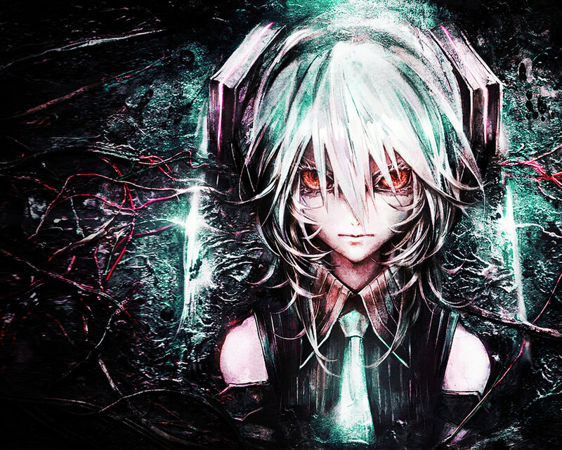 Anime Character with Headphones — Black, Dramatic