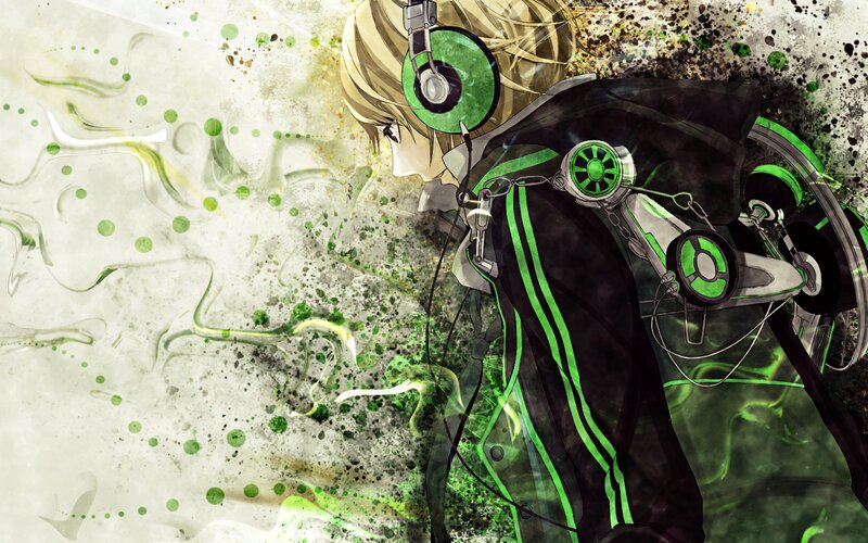 Anime Character with Headphones — Black, Dynamic, Digital Art, Mechanical Arm