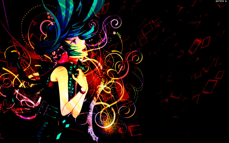Anime Character with Headphones — Black, Dynamic, Energetic