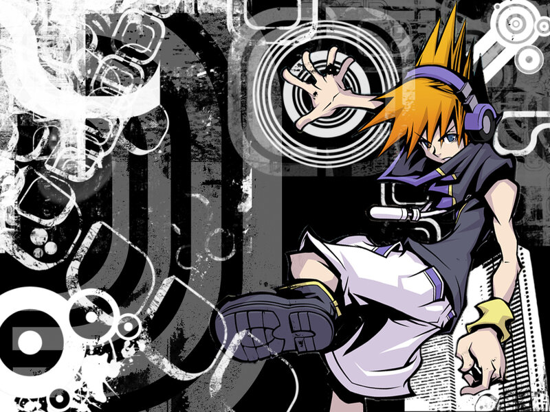Anime Character with Headphones — Black, Dynamic, Manga