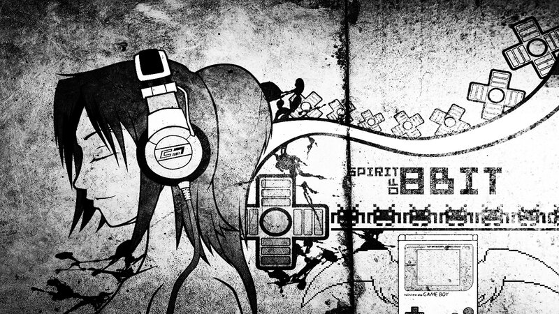 Anime Character with Headphones — Black, Gritty