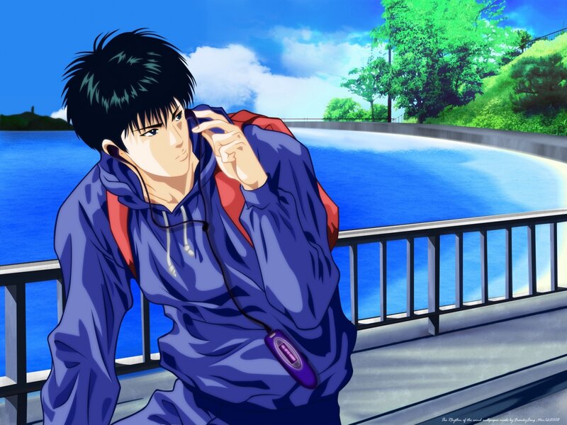 Anime Character with Headphones — Blue, Calm, Afternoon