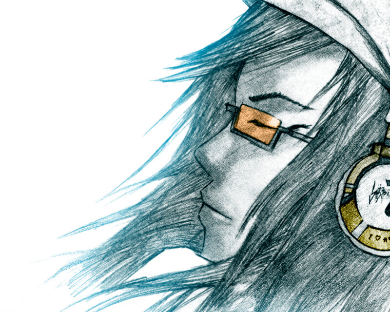 Anime Character with Headphones — Blue, Calm, Digital Art, Glasses, Hat