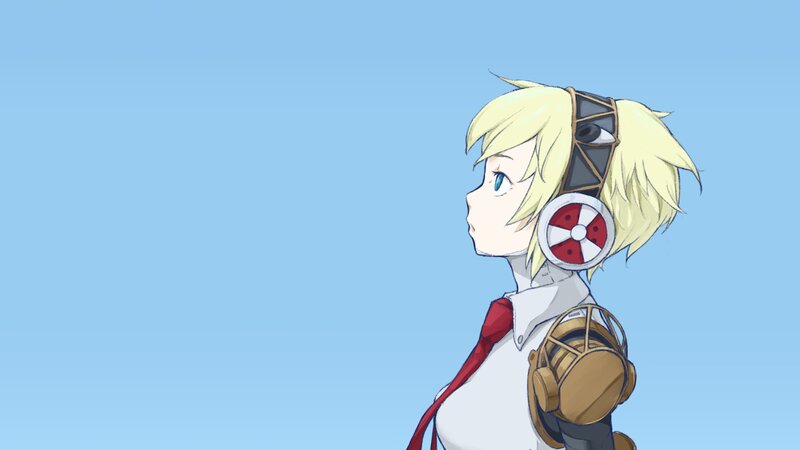 Anime Character with Headphones — Blue, Calm, Red Tie