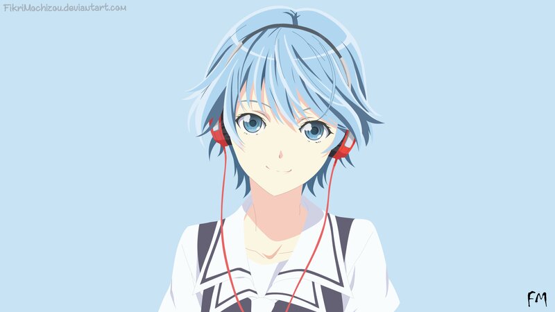 Anime Character with Headphones — Blue, Calm, School Uniform