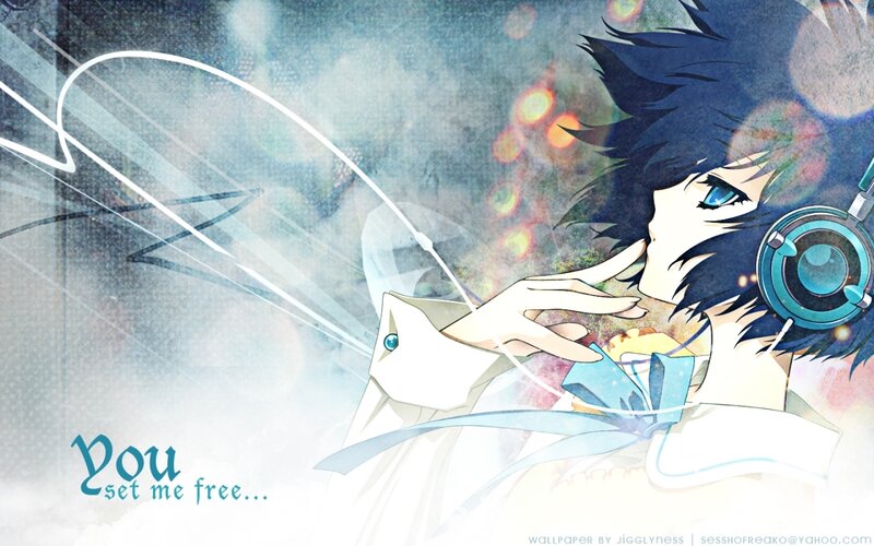 Anime Character with Headphones — Blue, Dreamy