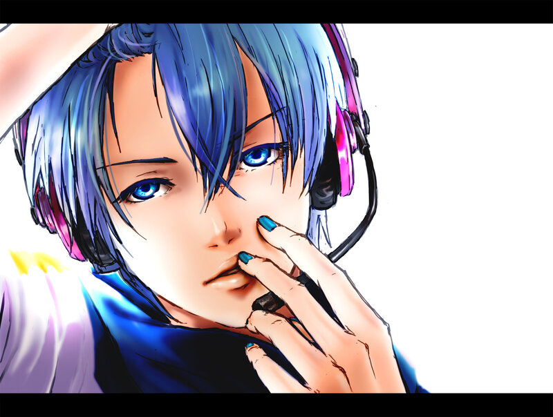 Anime Character with Headphones — Blue, Intense
