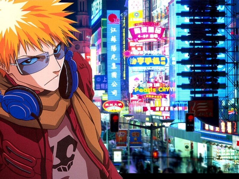 Anime Character with Headphones — Blue, Nocturnal