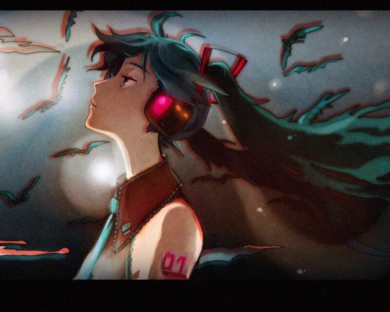 Anime Character with Headphones — Blue, Serene, Dreamy