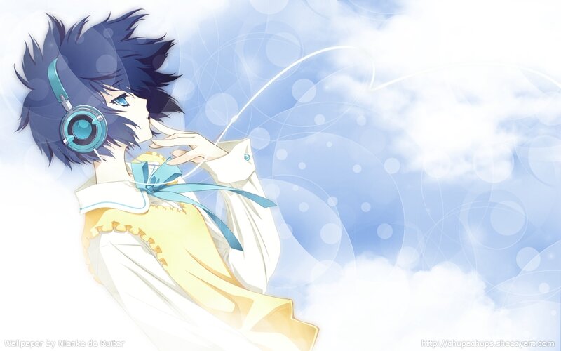 Anime Character with Headphones — Blue
