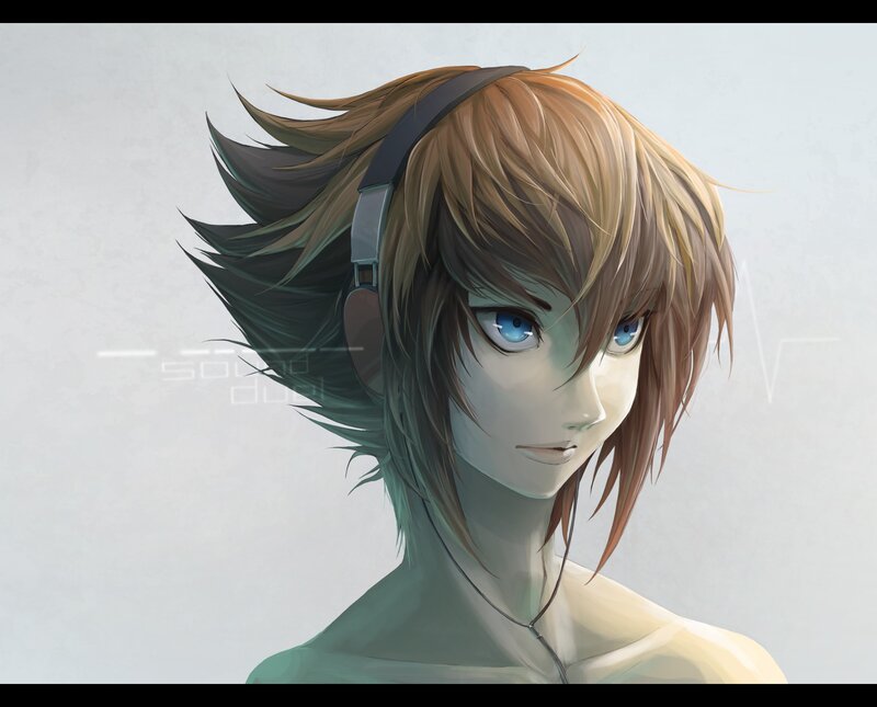 Anime Character with Headphones — Brown, Calm, Digital Art