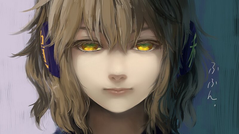 Anime Character with Headphones — Brown, Neutral