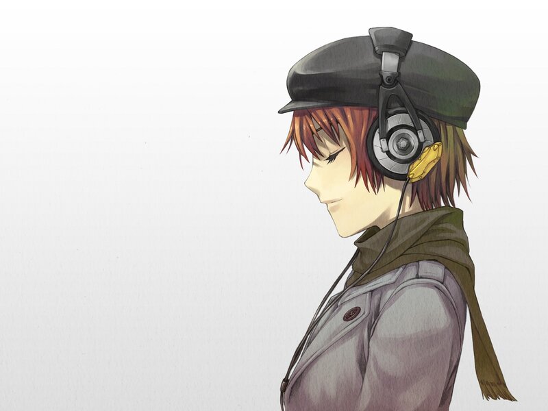Anime Character with Headphones — Gray, Calm