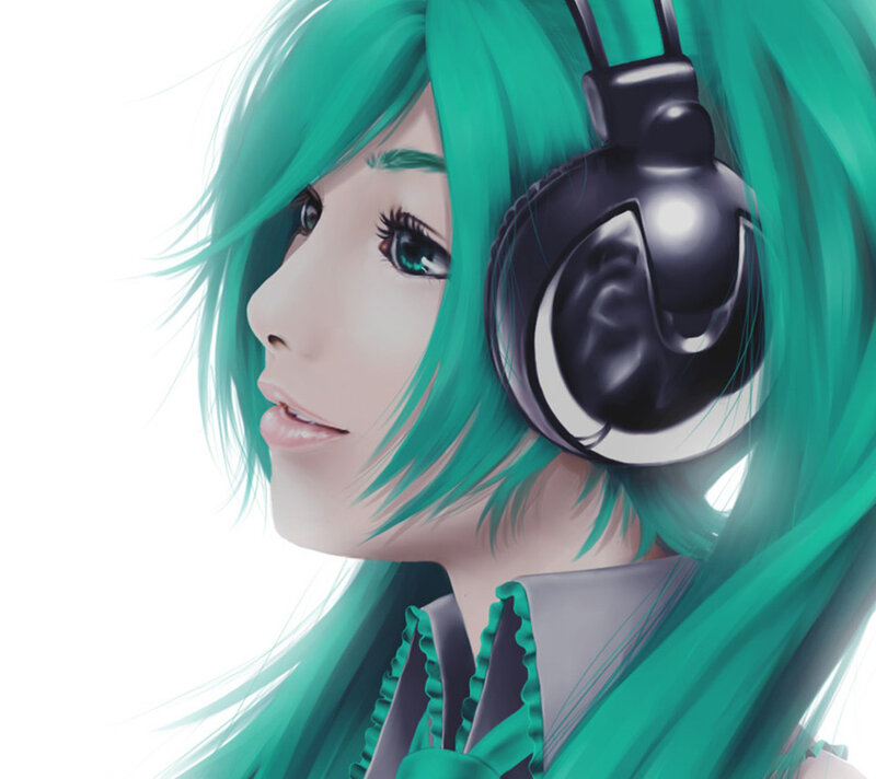Anime Character with Headphones — Green, Calm