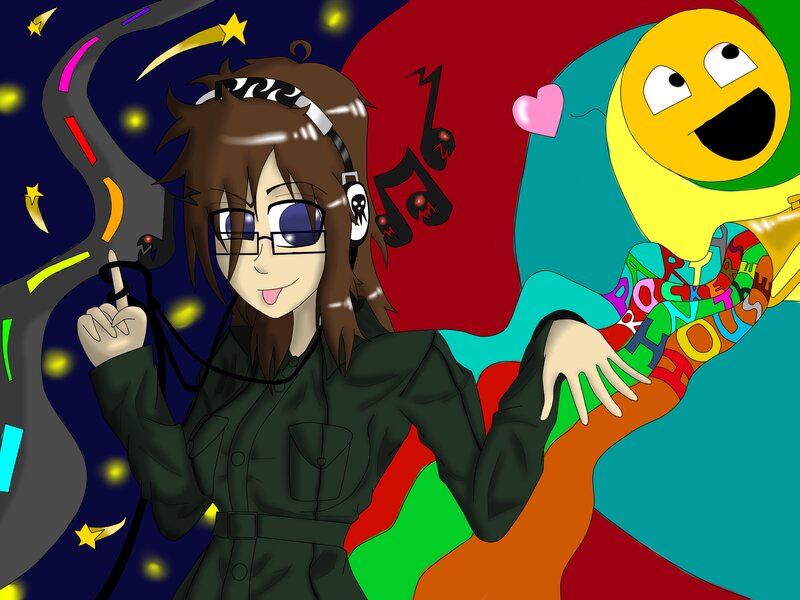 Anime Character with Headphones — Green, Playful