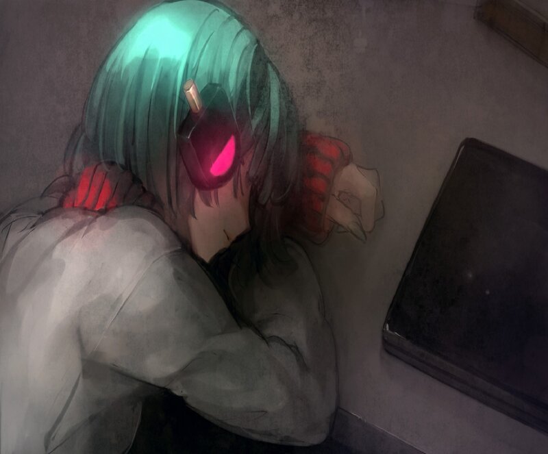 Anime Character with Headphones — Green