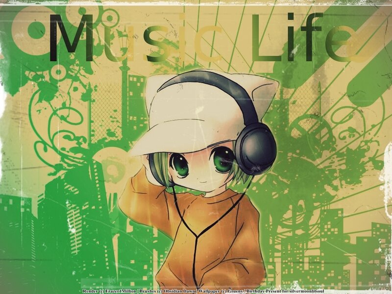 Anime Character with Headphones — Green, Urban