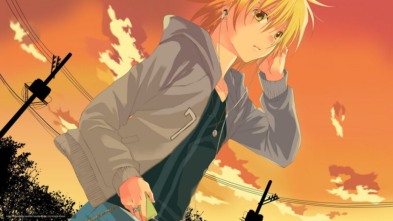 Anime Character with Headphones — Orange, Calm