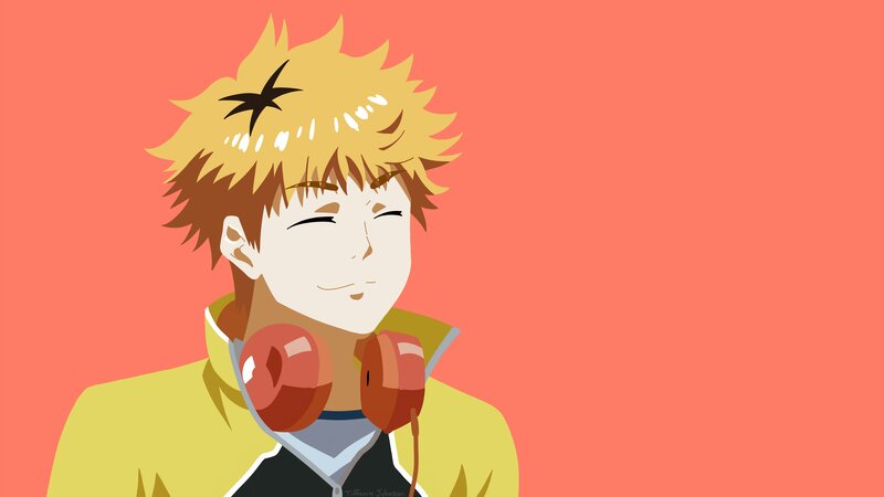 Anime Character with Headphones — Orange, Calm, Yellow Jacket