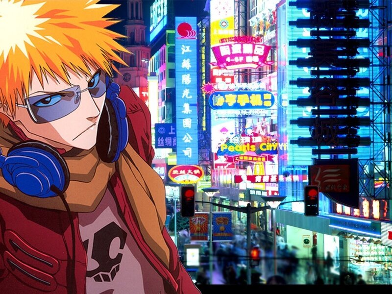 Anime Character with Headphones — Orange, Nocturnal