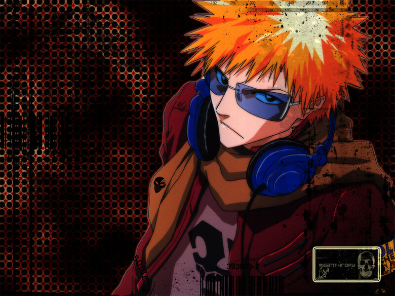 Anime Character with Headphones — Orange, Serious