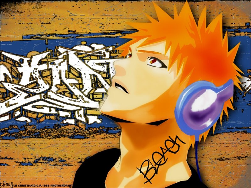 Anime Character with Headphones — Orange, Urban