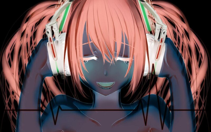 Anime Character with Headphones — Pink, Dramatic, Digital Art