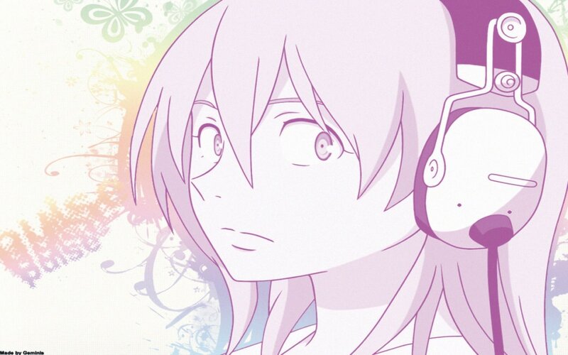 Anime Character with Headphones — Purple, Dreamy, Microphone