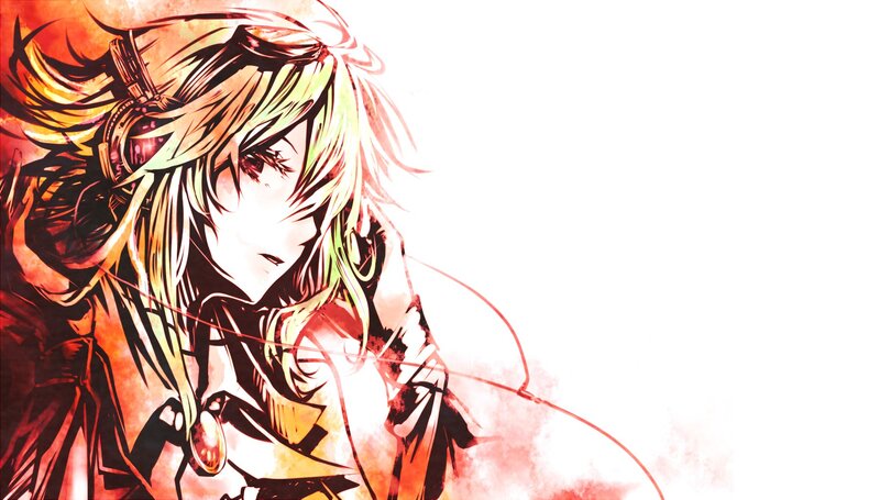 Anime Character with Headphones — Red, Dramatic, Long Hair
