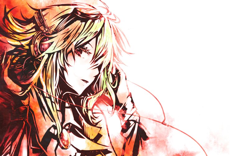 Anime Character with Headphones — Red, Dramatic, Manga
