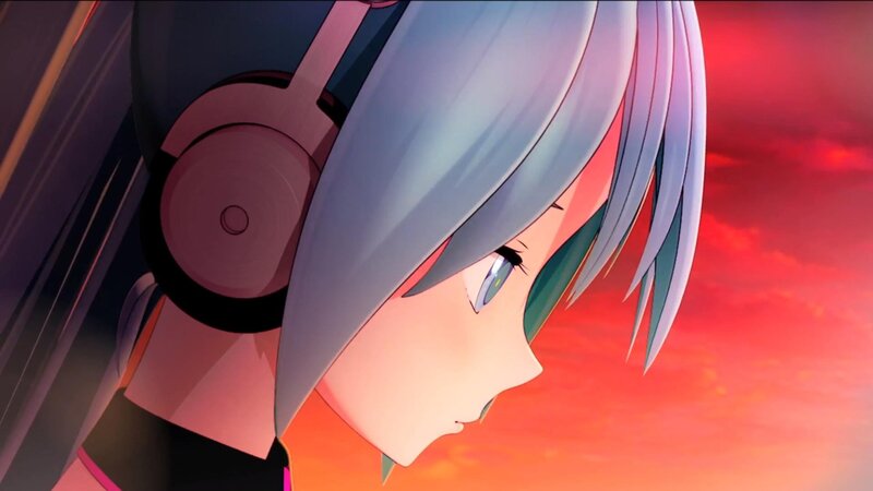 Anime Character with Headphones — Red, Dramatic, Sunset, Profile