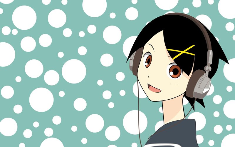Anime Character with Headphones — Teal, Cheerful