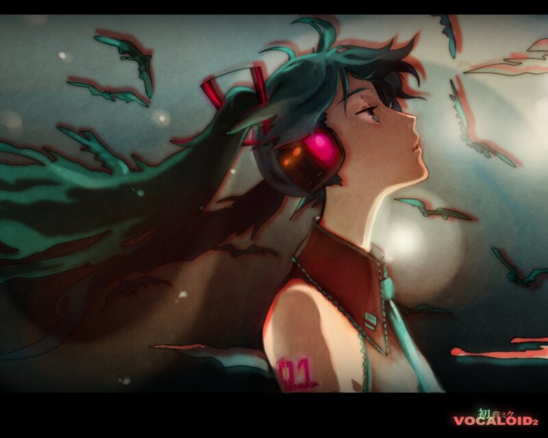 Anime Character with Headphones — Teal, Dramatic