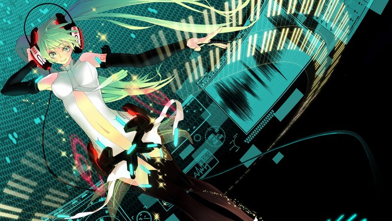 Anime Character with Headphones — Teal, Energetic