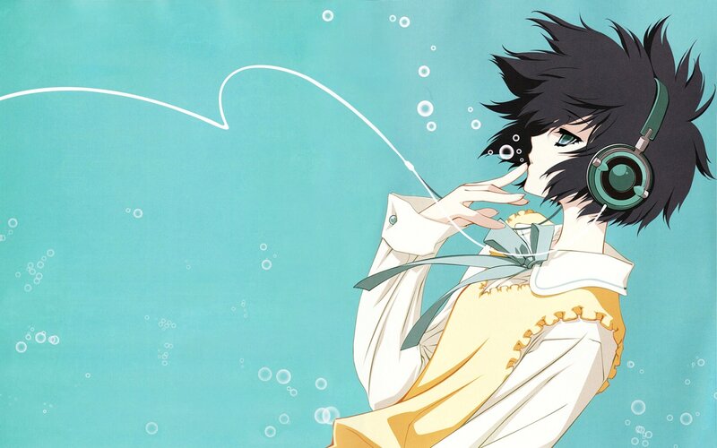 Anime Character with Headphones — Teal, Serene