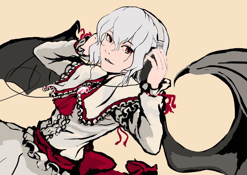 Anime Character with Headphones — White, Calm, Digital Art, Chains