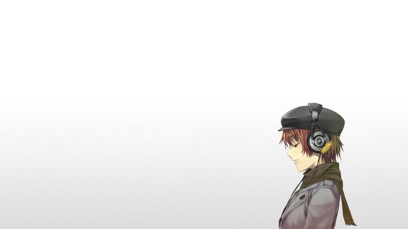 Anime Character with Headphones — White, Calm, Hat