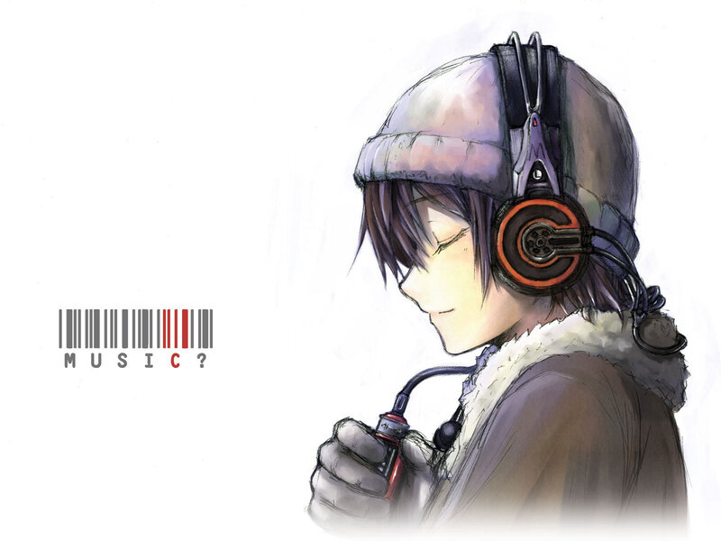 Anime Character with Headphones — White, Calm