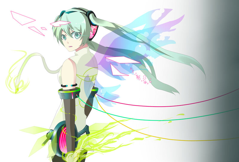 Anime Character with Headphones — White, Dynamic
