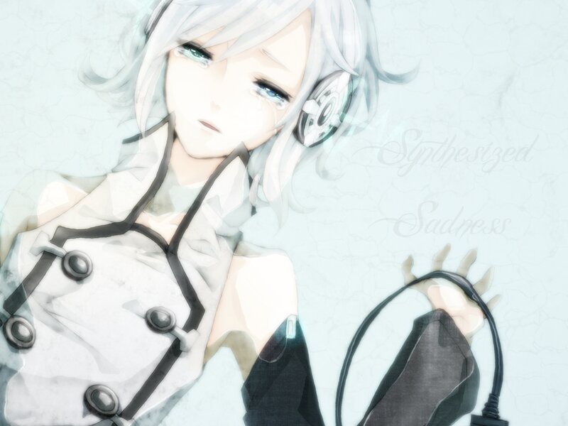 Anime Character with Headphones — White, Melancholic