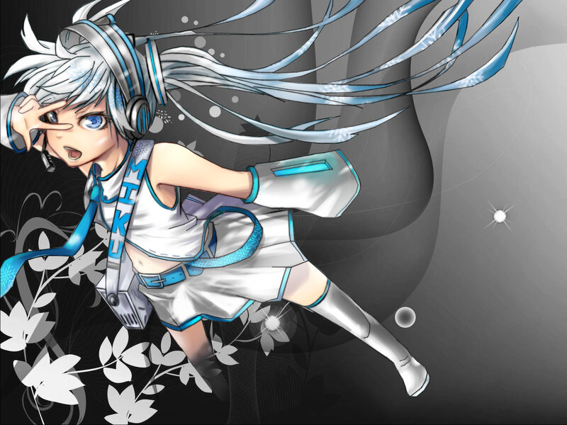 Anime Character with Headphones — White