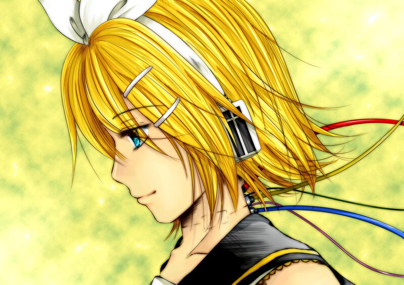 Anime Character with Headphones — Yellow, Calm, Digital Art