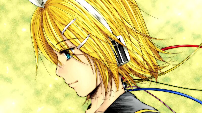 Anime Character with Headphones — Yellow, Calm, Wires