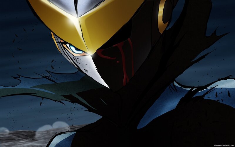 Anime Character with Helmet — Black, Dramatic