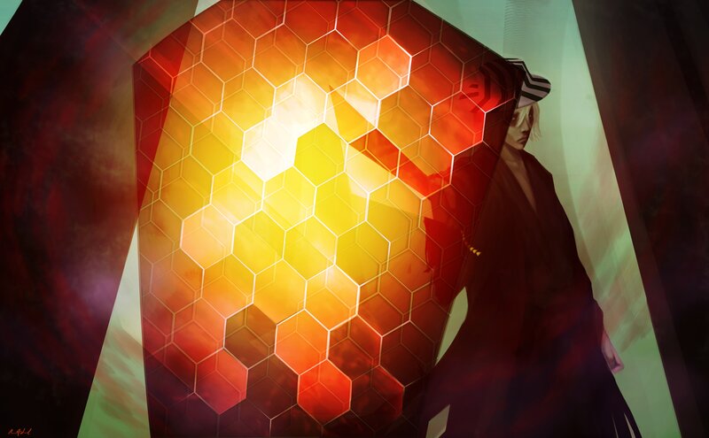 Anime Character with Hexagonal Shield