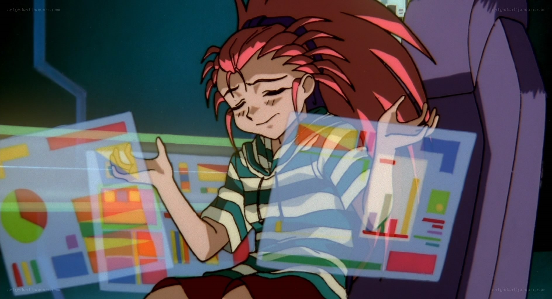 anime character with holographic display
