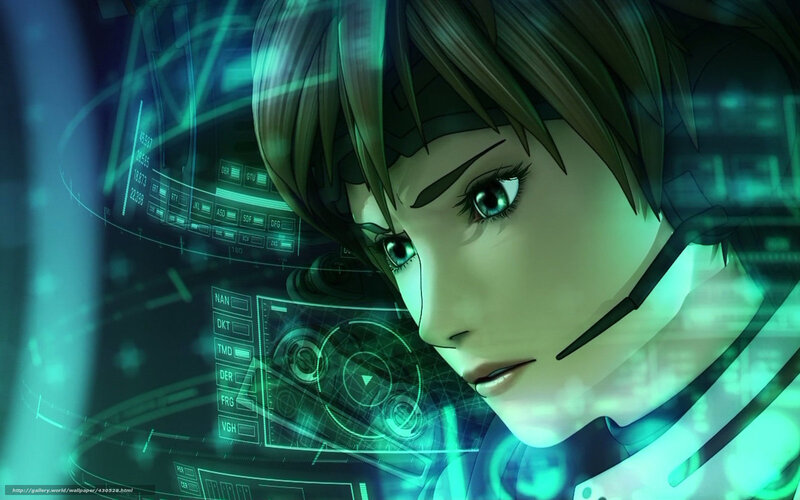 anime character with holographic interface